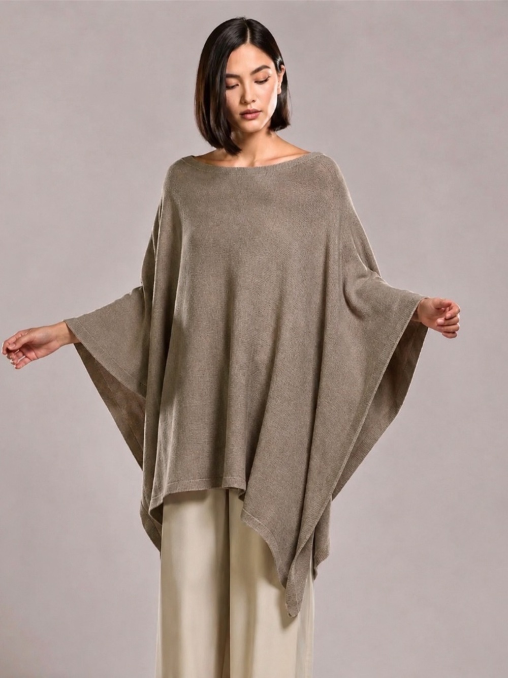 NWOT JAKI Elle Cashmere Wool Blend Poncho Mocha Made in Italy